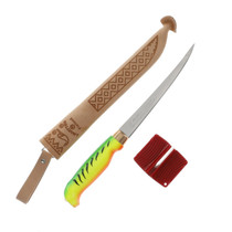 Rapala 6" Fish N Fillet Fixed Knife Firetiger Handle-Single Stage Sharpener and Sheath