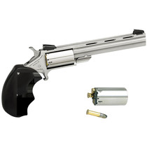 North American Arms MMC Mini-Master *CA Compliant 22 LR 22 WMR 5 Shot 4" Stainless Vent Rib Barrel, Stainless Steel Frame & Cylinder, Black Finger Grooved Rubber Grip, Exposed Hammer