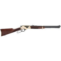 Henry H02435 Side Gate Full Size 35 Rem 5+1 20" Blued Steel Barrel, Brass Polished Drilled & Tapped Brass Receiver, American Walnut Fixed Stock, Right Hand