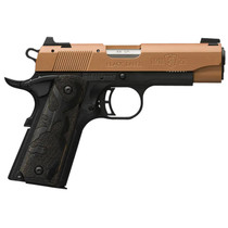 Browning 051896490 1911 Black Label Compact Frame 22 LR 10+1, 3.63" Matte Stainless Steel Barrel, Copper Cerakote Serrated Slide, Matte Black Polymer Frame w/Beavertail, Black Laminate Wood Grip