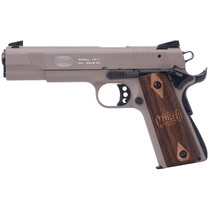 Mauser Rimfire 4110604 1911 22 LR 10+1 5" Black Steel Barrel, Tan Serrated Aluminum Slide, Tan Aluminum Frame w/Beavertail, Walnut Grip, Ambidextrous
