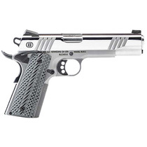 Bersa B19117050PMBG B1911 Mirror Full Size Frame 45 ACP 8+1 5" Stainless Steel Barrel, Polished Stainless Serrated Steel Slide, Stainless Steel Frame w/Beavertail, Gray VZ Grip, Ambidextrous