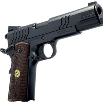 Dickinson LLC DKSN9BS 1911 Adam 9mm Luger 8+1 4.37" Black Steel Barrel, Shiny Black Serrated Aluminum Slide & Steel Frame, Wood Grip