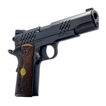 Dickinson LLC DKSN9BM 1911 Adam Full Size Frame 45 ACP 8+1 4.37" Matte Black Button Rifled Barrel, Matte Black Serrated Aluminum Slide, Matte Black Steel Frame, Wood Grips