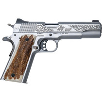 Cnc Firearms CNCCATTLEMAN Kimber 1911 Cattleman 45 ACP 7+1 5" Stainless Steel Barrel, Stainless Scenic Cattleman Engraved Slide, Stainless Frame, Stag Grip