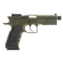 Tanfoglio Defiant Tactical Pro 9mm Luger 20+1 4.50" Stainless Threaded Barrel, Green Steel Optic Ready/Ported/Serrated Slide, Green Steel Frame w/Beavertail & Picatinny Rail, Black Polymer Grip