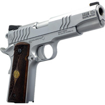 Dickinson LLC DCKSN45S 1911 Adam S Full Size Frame SAO 45 ACP 7+1 5" Stainless Button Rifled Barrel, Stainless Steel S Serrations Slide, Stainless Steel Frame, Wood Grip