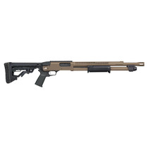 Mossberg 50756 590R 12 Gauge Pump 3" 6+1 18.50" Flat Dark Earth Cerakote Heat Shield Barrel, Flat Dark Earth Cerakote Steel Receiver, Black AR Mil-Spec Adjustable Synthetic Stock, Black Magpul Grip