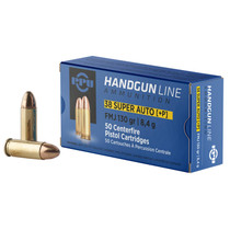PPU PPH38SU Handgun 38Super+P 130gr Full Metal Jacket 50 Per Box/10 Case
