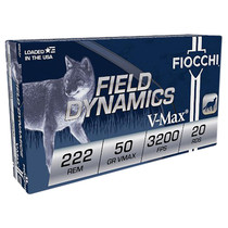 Fiocchi 222HVA Field Dynamics 222Rem 50gr Hornady V Max 20 Per Box/10 Case