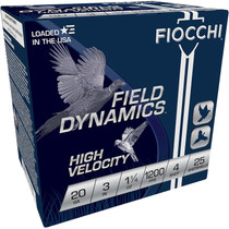 Fiocchi 203HV4 Field Dynamics High Velocity 20Gauge 3" 1 1/4oz 4Shot 25 Per Box/10 Case