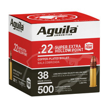 Aguila 1B221118 Super Extra High Velocity 22LR 38gr Copper Plated Hollow Point 500 Per Box/4 Case
