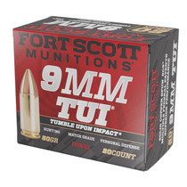 Fort Scott Munitions 9MM080SCV Tumble Upon Impact (TUI) 9mmLuger 80gr Solid Copper Spun 20 Per Box/25 Case