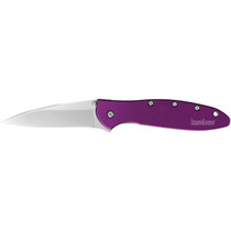 Kershaw 1660PUR Leek 3" Folding Drop Point Plain Bead Blasted 14C28N Steel Blade Purple Anodized Aluminum Handle Includes Pocket Clip