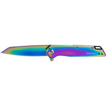 Kershaw 1365RBW Misdirect 3" Folding Reverse Tanto Plain Polished Rainbow PVD 4Cr14 Blade, Polished Rainbow PVD Stainless Steel Handle