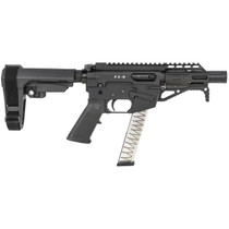 Freedom Ordnance FX9P4S FX-9 9mm Luger 31+1 4" Black Nitride Barrel w/Faux Suppressor, Black Hard Coat Anodized Aluminum Receiver, SB Tactical SBA3 Pistol Brace Stock, Black Polymer Grip