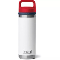 YETI Rambler 18 oz Water Bottle with Chug Cap White/Navy/Rescue Red