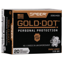 Speer Ammo 23614GD Gold Dot Personal Protection 9mm Luger 115 GR Hollow Point HP 20 Box