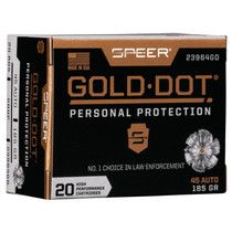 Speer Ammo 23964GD Gold Dot Personal Protection 45 ACP 185 GR Hollow Point HP 20 Box