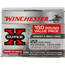 Winchester Ammo X22MH150 SuperX 22 WMR 40 GR Jacketed Hollow Point JHP 150 Box
