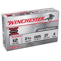 Winchester Ammo XB124 SuperX 12 Gauge 2.75 27 Pellets 4 Buck Shot 5 Box