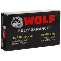 Wolf Polyformance 300 Blackout Ammo 145GR FMJ Steel Case 20 Rounds