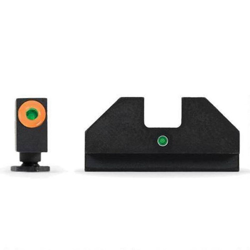 xS Sight Systems F8 Night Sights for Glock 17/19/22/23/24/26/27/31-36/38 Green Tritium Front with Orange Ring/Green Tritium Rear Metal Housing Matte Black Finish