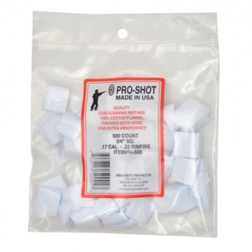 Pro-Shot .17-.22 Caliber Cotton Cleaning Patches 3/4" 500 Count, 3/4-500