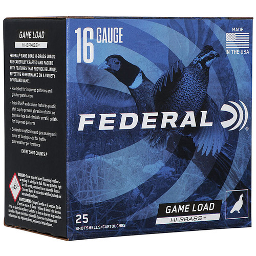 Federal H1636 GameShok Upland HiBrass 16 Gauge 2.75 1 18 oz 6 Shot 25 Box