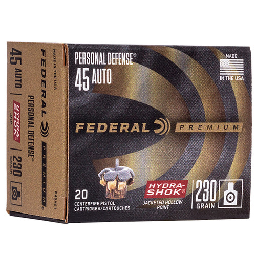 Federal P45HS1 Premium Personal Defense 45 ACP 230 GR HydraShok Jacketed Hollow Point 20 Box