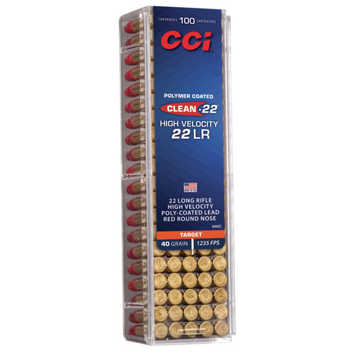 CCI 944CC Clean-22 High Velocity 22 LR 40 gr Lead Round Nose Poly-Coated 100 Bx/ 50 Cs