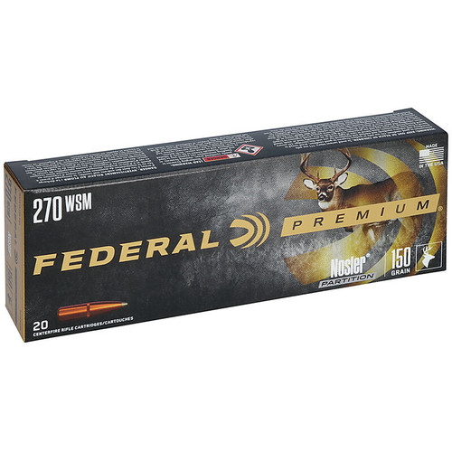 Federal Premium Ammunition 270 Winchester Short Magnum (WSM) 150 Grain Nosler Partition Box of 20