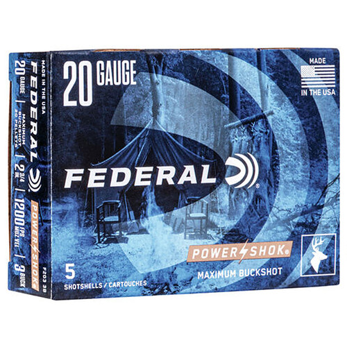 Federal F2033B Power-Shok 20 Gauge 2.75" 20 Pellets 3 Buck Shot 5 Rounds