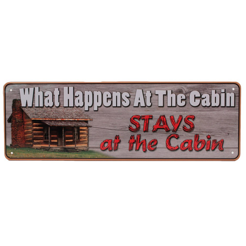 Rivers Edge FUNNY, VINTAGE, PERSONALIZED 10.5"x3.5" WHAT HAPPENS AT CABIN