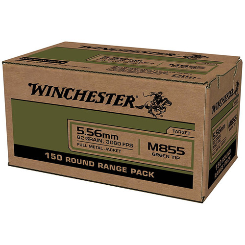 Winchester 5.56mm NATO 62GR FMJ Green Tip M855 Penetrator 150 Rounds
