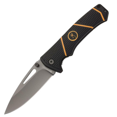 Browning Long Haul Large Folding Knife 3.375" Clip Point 7Cr Stainless Steel Blade Polymer Handle Black/Yellow