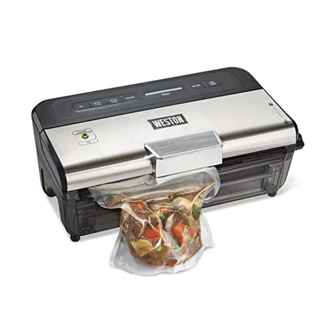 Weston Brands Wet & Dry Vacuum Sealer Machine With Date Code Stamp & Built-In Cutter, 2 Roll Storage & Starter Kit