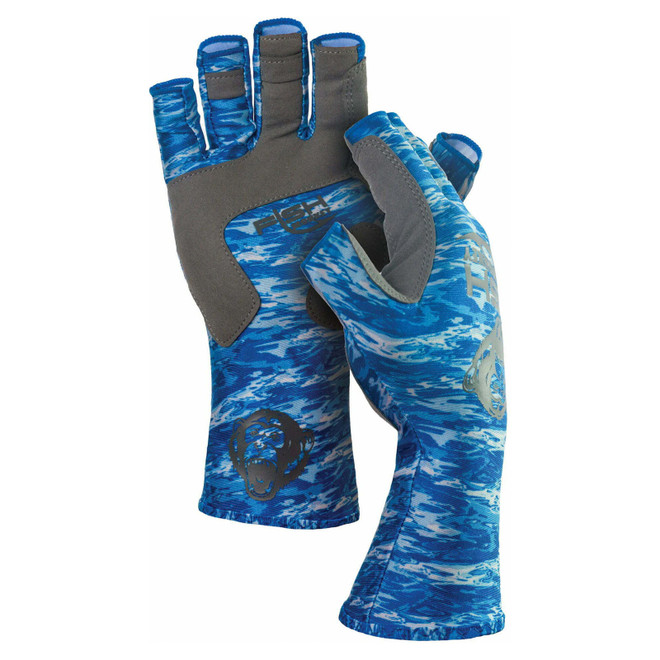 Fish Monkey Half-Finger Guide Glove Blue Water Camo M