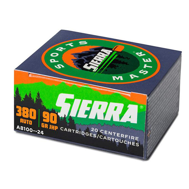 Sierra Sports Master Ammunition .380 Auto 90 gr JHP 990 fps 20 Rounds