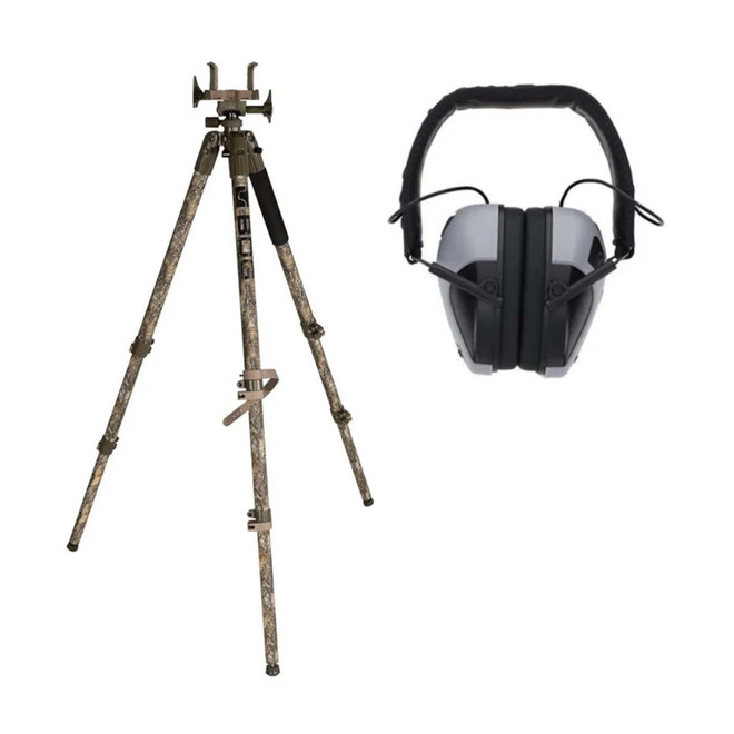 Bog Pod DeathGrip Aluminum Shooting Tripod Realtree Camo With Electronic Muffs