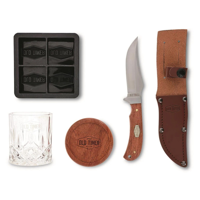 Old Timer Whiskey Glass and Cube Tray with Fixed Blade Combo