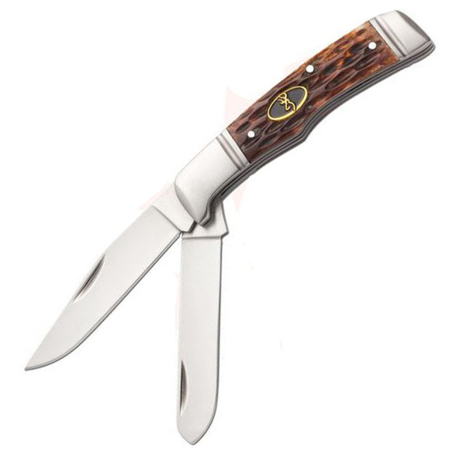 Browning Joint Venture 2 Blade Slipjoint Folding Pocket Knife Jigged Bone Handles