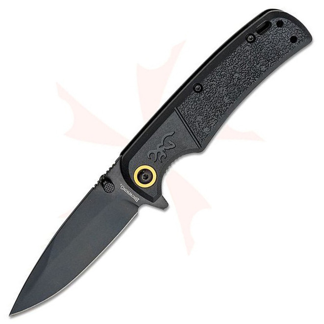 Browning Buckmark Slim Flipper Knife 3.13" D2 Black Drop Point Blade, Black Polymer Handles Liner Lock