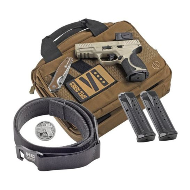 Smith & Wesson M&P9 M2.0 Spec VI Bundle 4" 9mm 15 Round Champagne w/ Aimpoint Acro P-2 Red