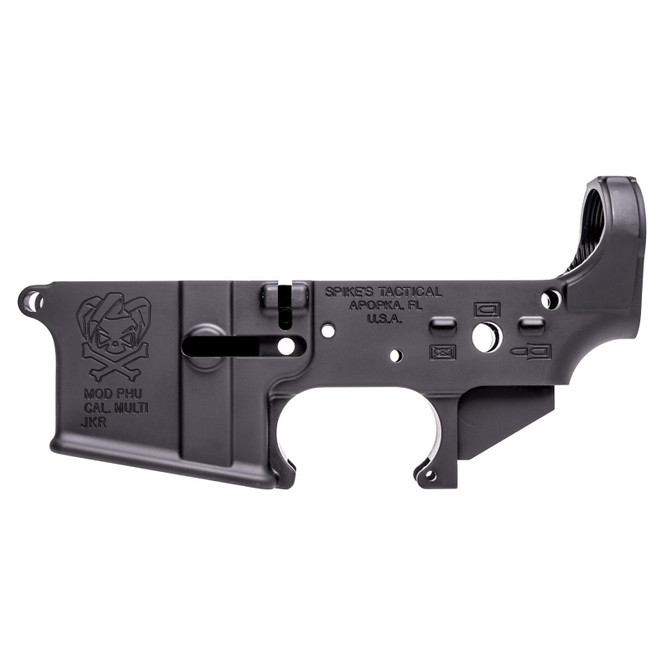 Spikes STLS024 PHU Joker Stripped Lower Receiver Multi-Caliber 7075-T6 Aluminum Black Anodized for AR-15