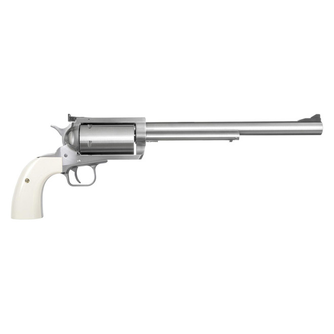 Magnum Research BFR4570B BFR Long Cylinder Extra Large 45-70 Gov 5 Shot 10" Brushed Stainless Steel Barrel, Cylinder & Frame, Bisley White Laminate Grip, Exposed Hammer