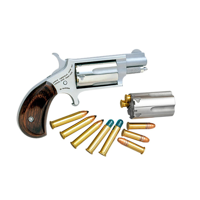 North American Arms 22MSC Mini-Revolver 22 LR/22 WMR 5 Shot 1.13" Stainless Steel Barrel, Frame & Cylinder, Rosewood Birdshead Grip Exposed Hammer