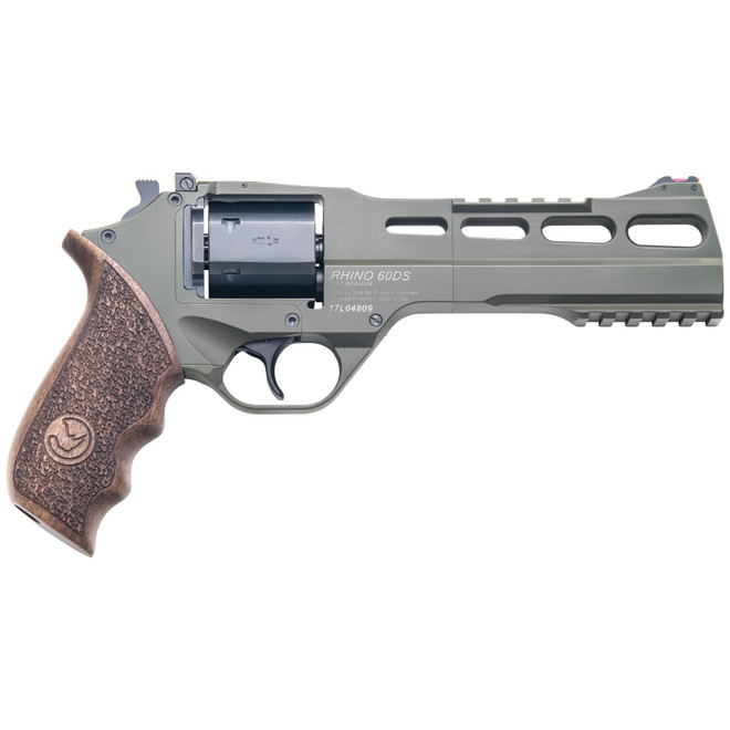 Chiappa Firearms 340282 Rhino 60DS Large Frame 357 Mag 6 Shot, 6" Green Cerakote Steel Vent Rib Barrel, Blued Steel Cylinder, Green Cerakote Aluminum Frame, Walnut Grip, Concealed Hammer