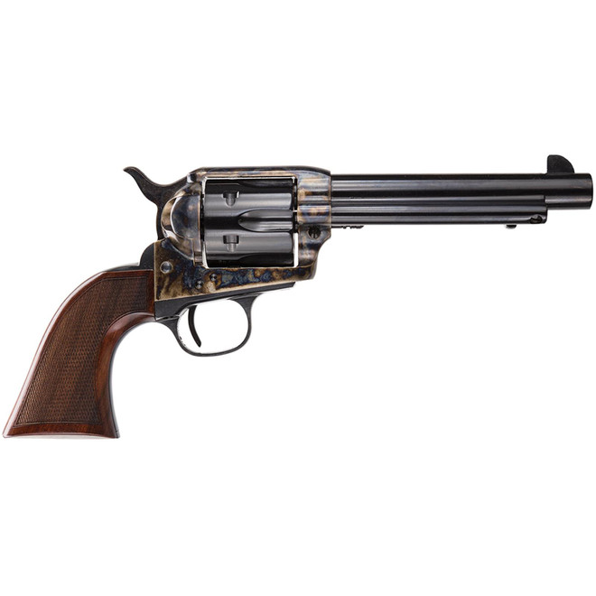 Taylors & Company 550813DE Smoke Wagon Uberti 45 Colt (Long Colt) 6 Shot 5.50" Blued Round Barrel & Cylinder, Color Case Hardened Steel Frame, Checkered Walnut Navy Grip, Exposed Hammer