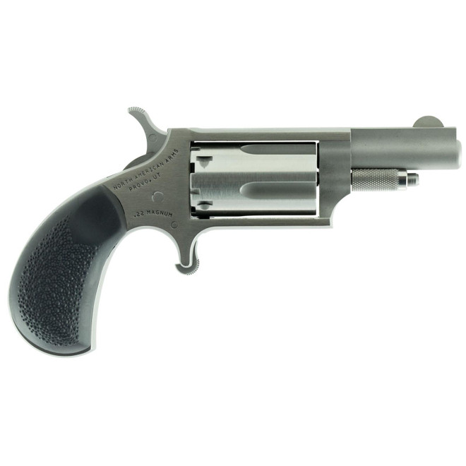North American Arms 22MGRC Mini-Revolver Sports South Exclusive 22 WMR 5 Shot 1.63" Stainless Steel Barrel, Frame & Cylinder, Black Rubber Grip, Exposed Hammer
